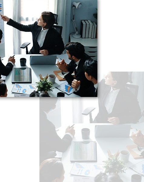 Consultant explaining business formation in Dubai, UAE to corporate team during office presentation