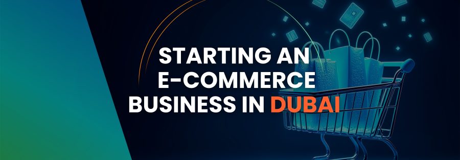 Entrepreneur managing an eCommerce business in Dubai with online shopping, digital marketing, and UAE business setup concept